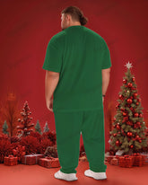 Men's Big & Tall Christmas Green Elf Cosplay Printed T-Shirt Trousers Set